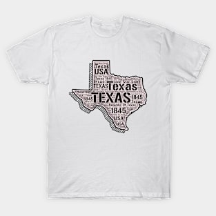 Texas Map Word Art Texas State Words Cloud T-Shirt